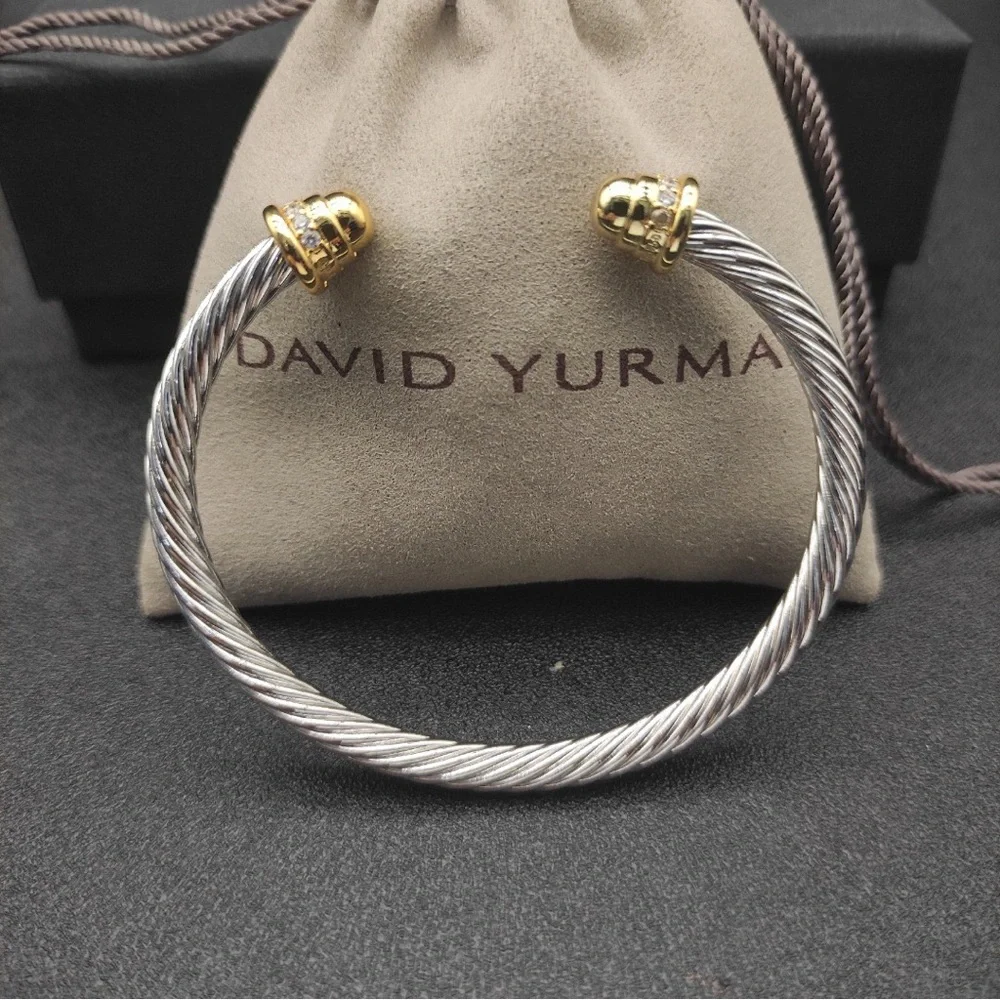 David Yurman Two-Tone Twisted Cable Cuff with Gold Tips